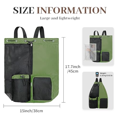 Beach Backpack with Wet Pocket Drawstring Mesh Beach Bag Waterproof Swimming Pool Backpack for Men and Women - color: Green