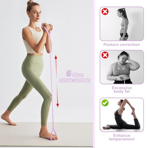 Figure 8 Fitness Band with Handle,Exercise for Arm & Shoulder,Yoga,Stretch | Non-Slip Ropes ,Elastic Bandsfor Women,Back Training Exercise Equipment - color: blue