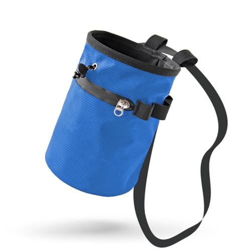 DONGKER Climbing Chalk Bag,Drawstring Bouldering Chalk Bag Bucket with Adjustable Belt & Zippered Storage Pockets for Rock Climbing Bouldering - color: blue
