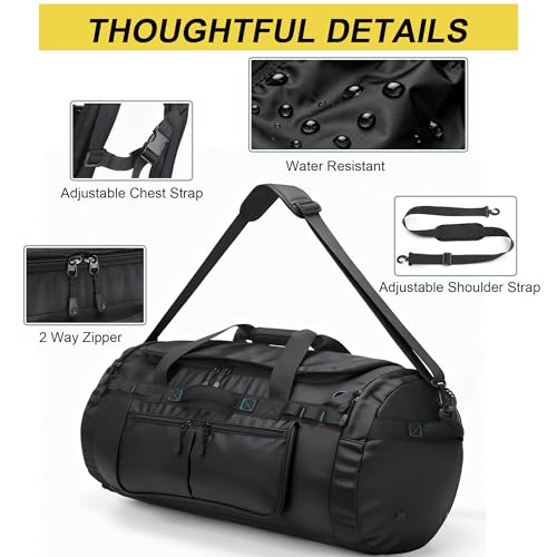Large Travel Duffle Backpack for Men Women with Straps, 45L/60L/90L Waterproof Gym Duffel Bag with Shoes Compartment for Hiking, Camping, Gym, Overnight (60L) - size: 60L