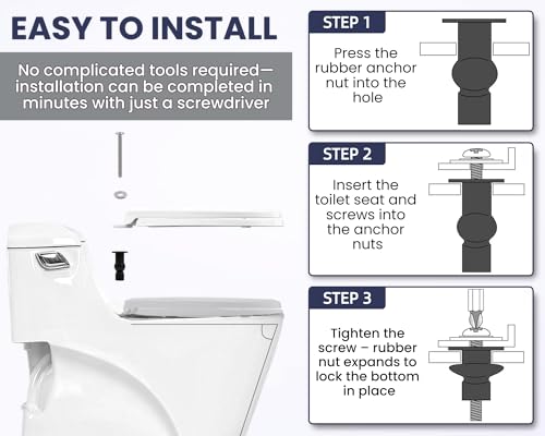 3/8" Dia Toilet Seat Screws Replacement Kit for Select Kohler One-Piece Toilet - Top Mount Hinges Toilet Bolts with Rubber Anchor Nuts, Compatible with Kohler Toilet Seat Parts K-84999 & K-85040-4PC - style: Special styles fit 10-12mm holes