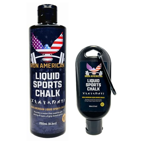 IRON AMERICAN Liquid Chalk - No-Mess Long-Lasting Grip Chalk for Weightlifting, Gymnastics, Rock Climbing, and Fitness Training - Advanced Hand Chalk for Gym - size: COMBO KIT (8.3 oz. + 1.7 oz. bottles)