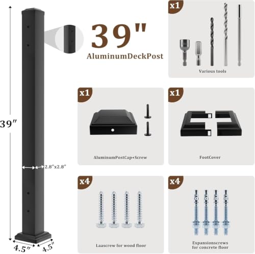 Deck Post,2.8 in. x 2.8 in. x 39 in Opposite Double Side Hole Universal Middle Railing Post with Screws Ending Support Post for Deck Porch Balcony Stair Railing System - size: 39 In Opposite Post