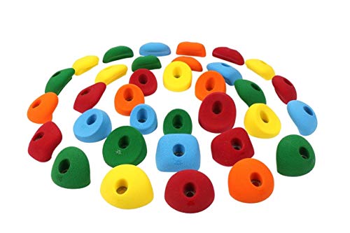 Atomik Rock Climbing Holds Set of 34 Pack Bolt-On Handholds and Footholds in Assorted Bright Tones