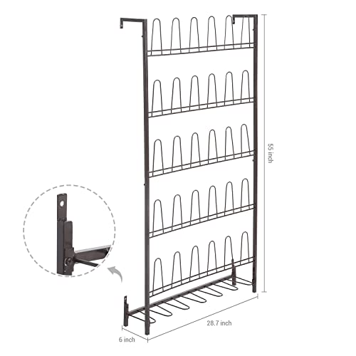 MyGift 5-Tier Wall Mounted Dark Brown Metal 18 Pair Boot and Shoe Storage Rack Organizer Stand - color: Brown (5 Tier, 18 Pairs)