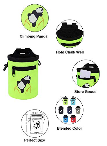 AMC Rock Climbing Panda Embroidered Chalk Bag with Zipper Pocket - color: Fluorescent Green