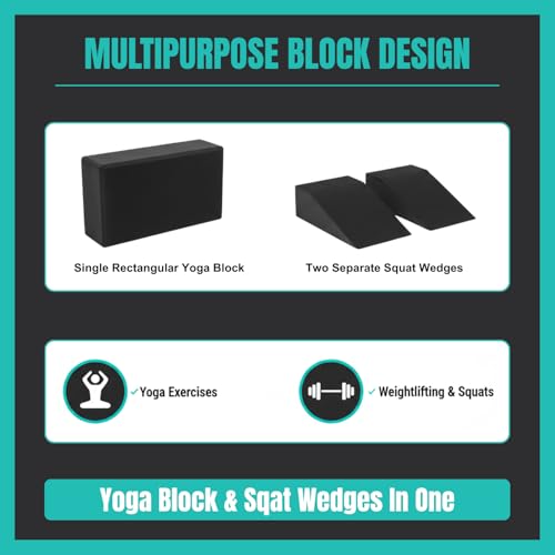 Non-Slip 2-Pack Squat Wedge Block for Men & Women, Heel Elevated Squat Wedges for Barbell & Goblet Squats, Weightlifting, Calf Raises, Ankle Mobility & Balance, High-Density Foam Slant Boards with Storage Bag