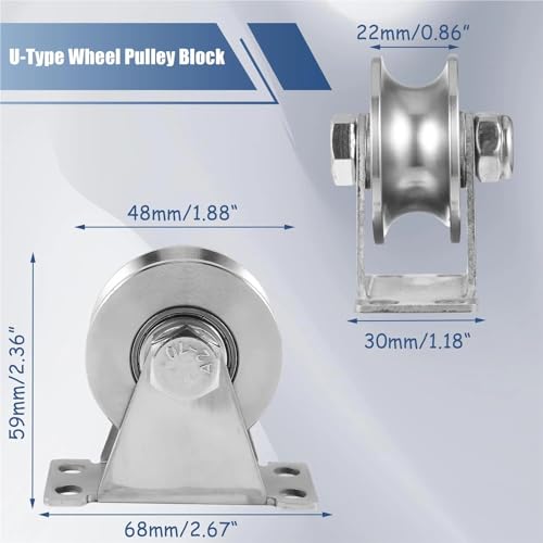 U Groove Stainless Steel Wall Pulley 2pcs Stainless Steel Tripod Pulley Wire Rope Lifting Bearing Pulley Hanging Wheel, Home Sliding Doors Track Wheel Pulley Hardwar