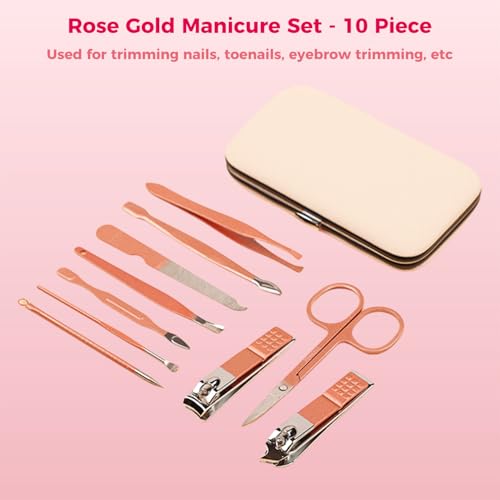 Nail Clippers Set, 10 PCS Professional Manicure Set and Pedicure Kit with Travel Case,Stocking Stuffers, Christmas Gift for Men and Women - color: Pink