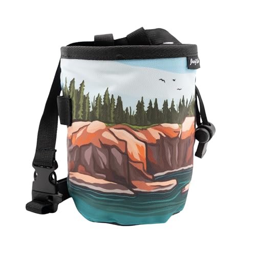 Rock Climbing Chalk Bag | for Outdoor, Gym, & Bouldering | Adjustable Waist Belt, Durable Drawstring Closure, & Zippered Pocket - style: Acadia