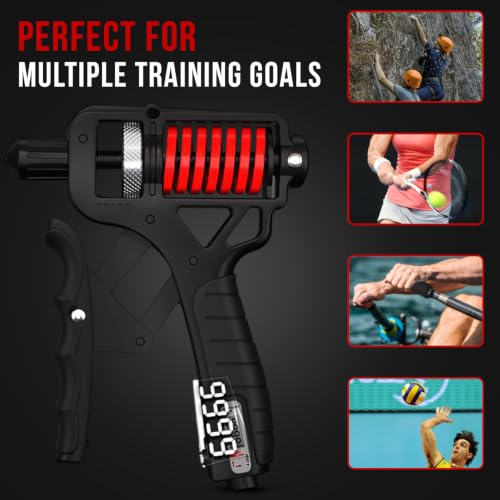 Adjustable 15–400 lb Electronic Grip Strength Trainer – Alloy Frame, Titanium-Plated Steel, TPR Non-Slip Handles - color: Black