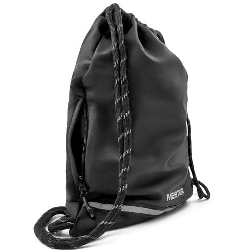Meister XL Drawstring Backpack - Waterproof Gym Sackpack - Black/Reflective | Overbuilt and oversized string bag for athletes, reflective for night visibility, features external & internal stash pockets