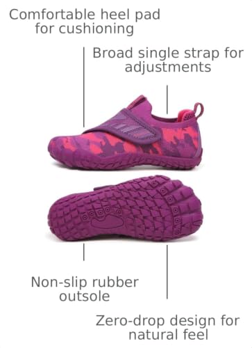 KUBUA Versatile Kids Water Shoes Boys Girls Quick Dry Swim Aqua Socks | Wide Toe Box, Lightweight, Barefoot-Style, Breathable, Beach, Pool, Kayak, Water Parks, Hiking, Toddler, Little Kid, Big Kid - color: Purple, size: 5 Big Kid