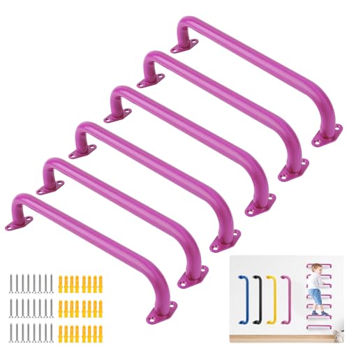 BiJun 17 Inch Monkey Bars Heavy Duty Metal Playground Handles,Pink 6 Pack | Indoor Outdoor Ceiling Grab Bars,Anti-Rust Steel,300LBS Capacity,for Backyard Climbing Frame Treehouse Wall Ladder - color: Pink- 6PCS