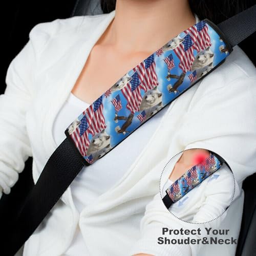 Soft Padded Seat Belt Cover for Girls and Boys, Stroller Pushchair High Chair, 2 Piece Wolves Eagles Wolf American Flag Shoulder Protector Anti-Slip Pad - color: Pattern 778