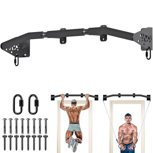 SELEWARE 32"/36" Wall Mount Pull Up Bar Joist Mount Chin Up Bar for Doorway | Heavy Duty Steel Construction Support 450 lb, w/Resistance Band Hooks, Fits 32"/36" Wall Studs for Home Gym Strength Training - size: B: 36" x 1.6" Dia Grip