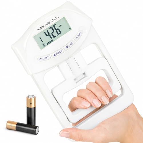 Vive Precision Grip Strength Tester - Hand Grip Dynamometer - Handheld | Digital Grip Measurement Meter Device Trainer Power 198 Lbs / 90 Kgs - Strengthener Exerciser for Sports, School and Home Use