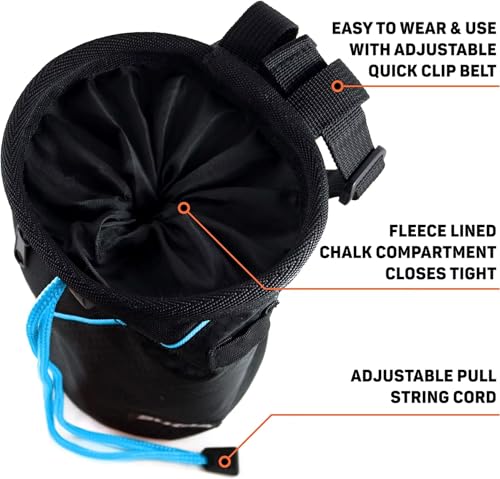 Chalk Bag for Rock Climbing with Quick-Clip Belt, Large Zippered Pockets & Brush Holder - Weight Lifting, Gym, Bouldering, Disc Golf, Wall Climbing Gear Accessories
