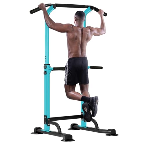 SogesHome Multi-Function Power Tower Pull Up Bar Dip Station for Home Gym | Height Adjustable PullUp Dip Stand, Full Body Strength Training Equipment, Fitness Workout for Push Ups Dips, 330LB Capacity - color: Blue