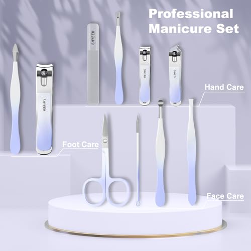 Manicure Set, 10 pcs High-Carbon Steel Nail Clippers Set, Portable Mini Manicure and Pedicure Kit, Travel Grooming Nail Kit with Leather Bag for Men and Women - color: Purple