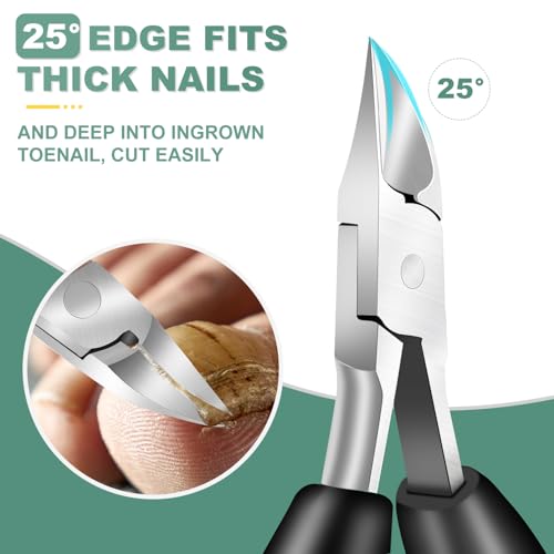 Toenail Clippers for Seniors Thick Toenails, CLPPNA Angled Head Large Toe Nail Clippers Set for Men, Heavy Duty 45° Ingrown Toenail Clippers, 37mm Wide Opening Nail Cutter with Long Handle, 6PCS - style: 6PCS(Ingrown & Angled & Slanted）
