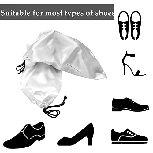 GONGKANGYUAN 4 Pack Shoe Bags for Travel Satin Fabric Shoe Bag with Drawstring for Men Women Travel Protecting Storing Shoes - color: White