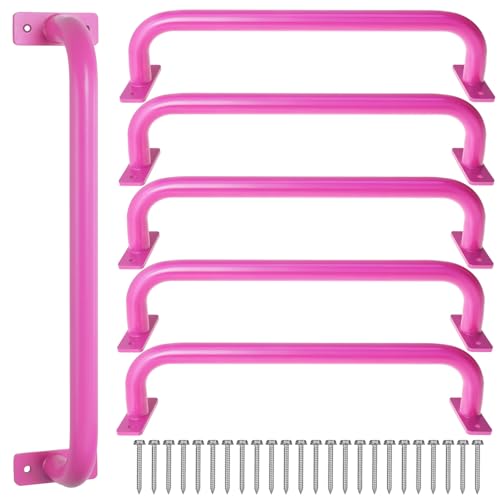 ESPETS 17 Inch 6 Pieces Pink Outdoor Metal Safety Playground Handles | Swing Set Attachment Grab Handle, Weather-resistence Playset Accessories Hand Grips, Indoor Monkey Bars - color: Pink -6 Pcs