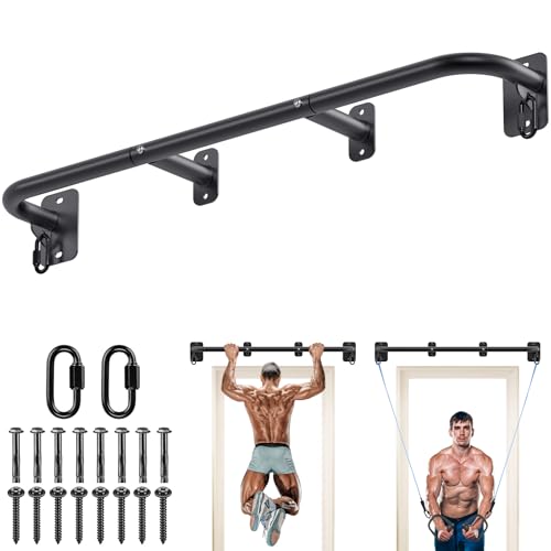 SELEWARE 32"/36" Wall Mount Pull Up Bar Joist Mount Chin Up Bar for Doorway | Heavy Duty Steel Construction Support 450 lb, w/Resistance Band Hooks, Fits 32"/36" Wall Studs for Home Gym Strength Training - size: A: 36" x 1.3" Dia Grip