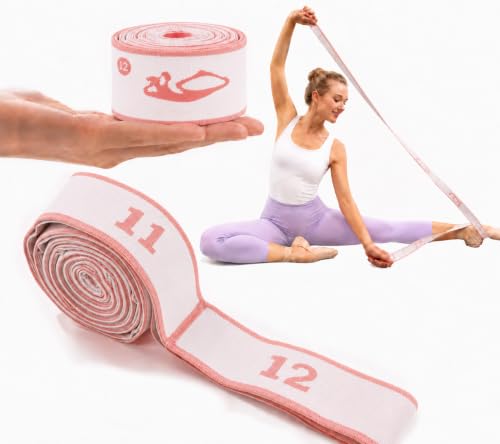 Multi-Loop Stretch Band - Yoga, Pilates, Ballet, and Physical Therapy Stretching Strap for Flexibility, Leg Stretching, and Exercise - Durable Stretching Equipment - color: Light Pink - 12 Loops