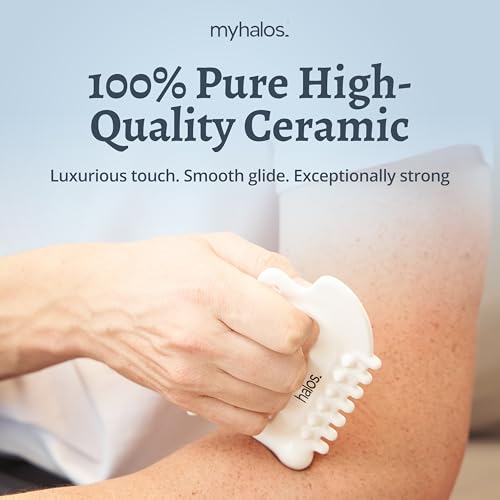 myhalos 6-in-1 Gua Sha Massage Tool, Lymphatic Drainage & Face Sculpting | Ceramic Gua Sha Set, Facial & Body Massage, Cellulite & Fascia Release, Acupressure Tool, Multi-Use Design