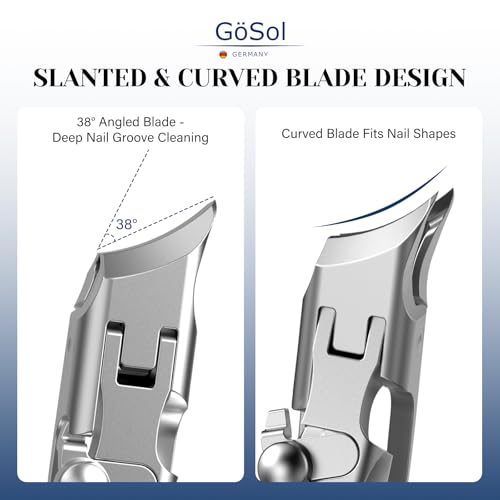 Ingrown Nail Clipper, Sharp Stainless Steel Slanted Finger Toe Nail Cutter | Angled Nail Cutter, Anti-Splash, Built-in Lock, One Handed Nail Trimmer, Curved Blades, Wide Jaw, Cuticle Trimmer, Washable - style: Slanted Nail Clipper