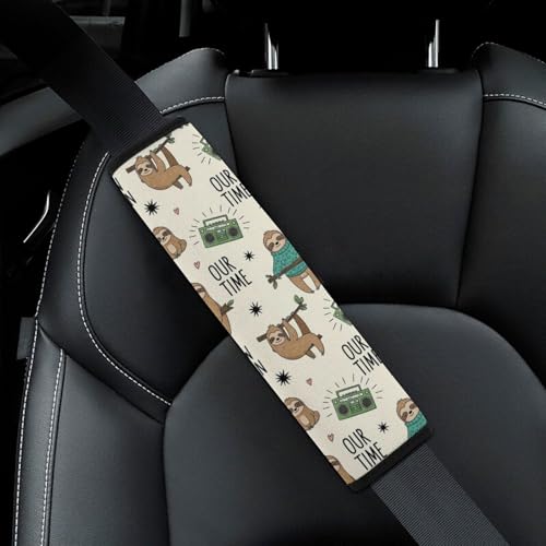 2 Pack Universal Soft and Comfortable Seat Belt Cover for Kids, Car Seats Pushchair Strollers High Chair Pushchair, Cute Sloth Seat Belt Cushion - color: Pattern 385