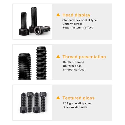 M5 x 10mm 20mm 30mm 40mm Hex Socket Head Cap Screws Bolts and Nuts, 12.9 Grade Alloy Steel, Black Oxide Finish, Metric Allen Drive, Fully Thread, Assortment Kit 80PCS - size: Socket M5x10-40mm+Nuts