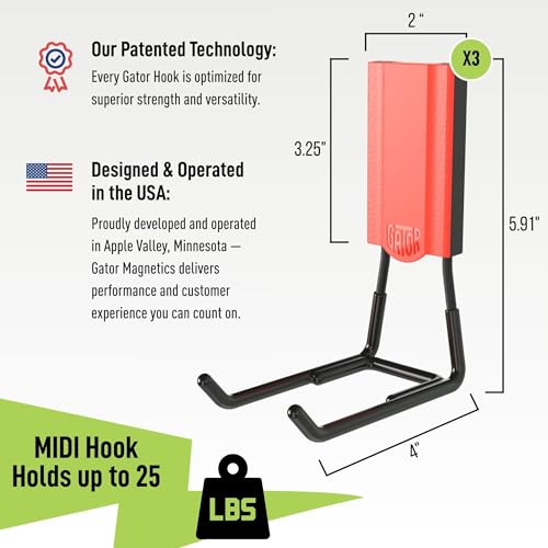 GATOR MAGNETICS MIDI 4 in Open Hooks, 25 lb Heavy Duty Magnetic Hooks for Steel Surfaces, Patented Easy-Release, Non-Slip Grip – Storage & Organization, Garage, Shed, Home, Cleaning Tools - 3 Pack - size: 4" - Red, style: Open Hooks