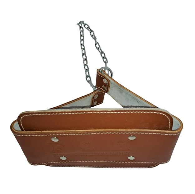 Leather Dip Belt | 30" Steel Chain, Padded Lumbar Support, For Powerlifting, For Weightlifting - color: Brown