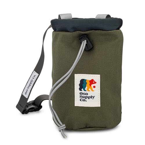 Oso Supply Co - Classic Chalk Bag for Rock Climbing, Bouldering Chalk Bag Bucket with Quick-Clip Belt, Zippered Pockets and Pouch - Perfect Indoor/Outdoor Rock Climbing Gear Equipment - color: Olive Green