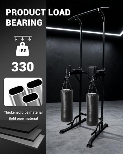 Power Tower Pull Up Bar Station, Height Adjustable Free Standing Dip Station, Home Strength Training Fitness Workout Equipment for Home Gym
