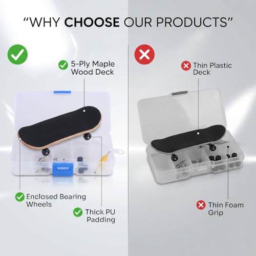 Finger Skateboard Fingerboard Gaming Set, 1Pc Solid Maple Wood Mini Fingerboard Ball Bearing Wheels, Professional Mini Skateboard Fingerboard with Storage Case, Finger Gaming Set