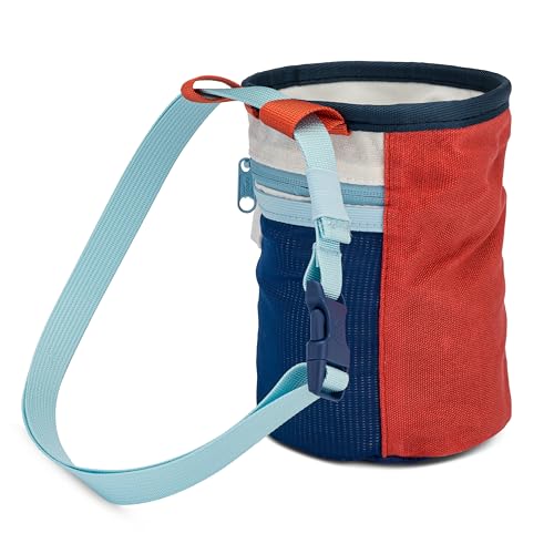 Oso Supply Co - Waxed Canvas Chalk Bag - Zipper Pocket & Mesh Pouch for Bouldering, Rock Climbing, Gym, Weightlifting – Water-Resistant, Adjustable Belt, Wide Opening - color: Red / Blue / White