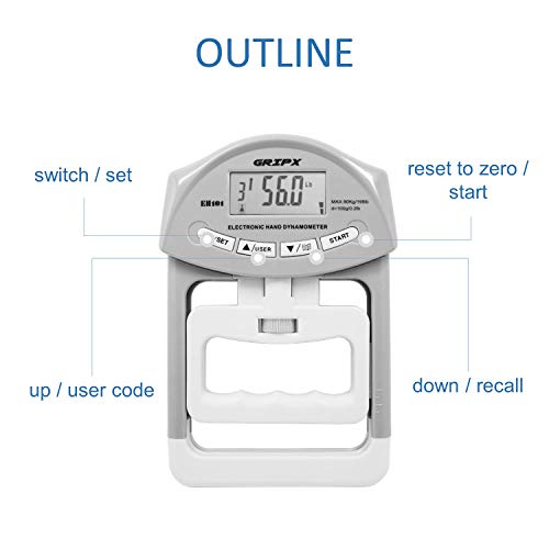 Digital Hand Dynamometer Grip Strength Measurement Meter Auto Capturing Electronic Hand Grip Power 198Lbs / 90Kgs - color: Grey