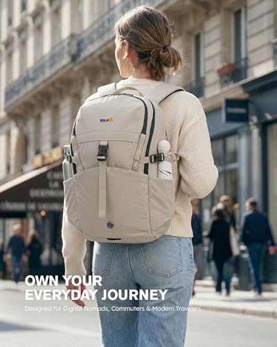 Tolaccea Daypack Backpacks Carry On 30L, Travel Backpack with Waterproof Zippers, Flight Approved Hand Luggage Casual Backpack for Men Women, Durable Bag for Work Business Hiking, Fits 15.6" Laptop - color: Kavir White