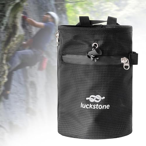 Chalk Bag for Rock Climbing with Adjustable Waist Strap and Storage Compartment, Black