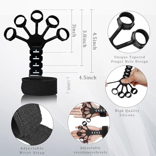 Hand Grip Strengthener Kit 5 Pack Adjustable Finger Forearm Hand Exerciser | Adjustable Grip Trainer, Finger Stretcher & Stress Ball Set for Strength Training & Hand Exercises