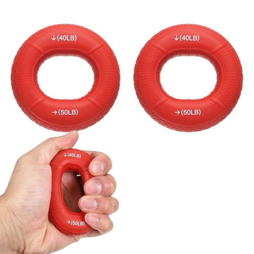 Silicone Ring Grip Strength Trainer with Finger Extension Band, Hand Grip Strengthener Forearm Trainer - color: Red, size: 40-50LB