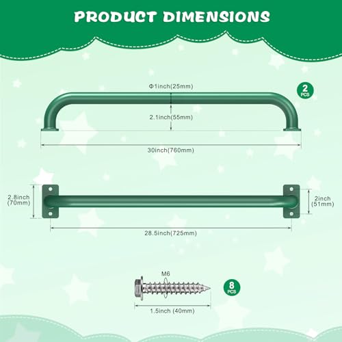 SELEWARE 30" Green Playground Ladder Handle Metal Playset Handles Grab Bars | 500LB 2Pcs Heavy Duty Steel Kids Playground Handles for Indoor/Outdoor Ladder Handrail Swing Set Treehouse Rock Climbing Wall - color: D: 30"-2 Pcs-green