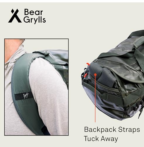Bear Grylls 45L Duffel Backpack Folding Duffle Bag for Travel - Durable and Water-Resistant, with Tuck-Away Backpack Straps, U-Lid & Internal Mesh Pockets
