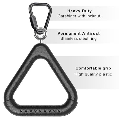 Dolibest 2PCS Monkey Bars, Triangle Trapeze Swing Bar with 2PCS Triangle Carabiners, Outdoor Play Equipment, Swing Set Accessories Monkey Rings, Obstacle Ring Toys Set for Kids, Black - color: Black2-2 Pack