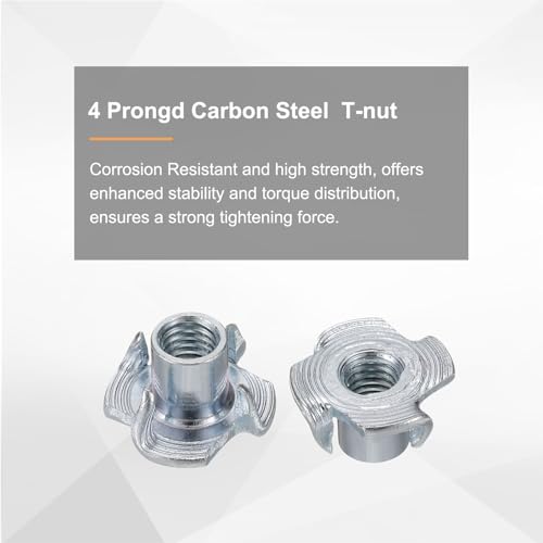 HARFINGTON M5x8mm T-Nuts 4 Pronged Tee Nut 0.57" x 0.31" Fully Thread Carbon Steel Inserts for Wood, Rock Climbing Holds, Cabinetry, Furniture 100pcs - size: M5x8mm, 14.5mm