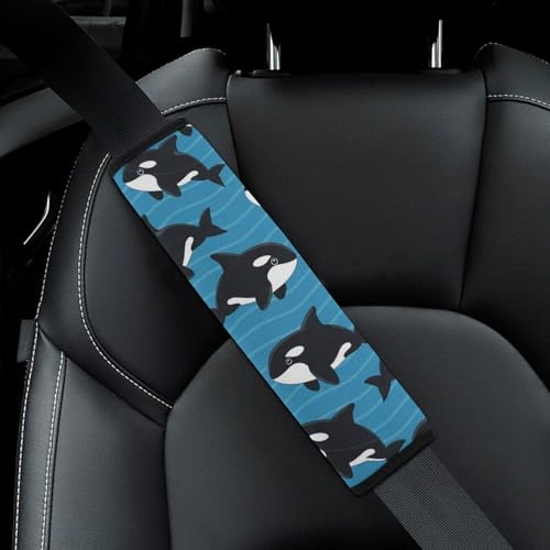 2PCS Killer Whale Orca Seat Belt Shoulder Pad Soft Padded Harness Pads Strap for Adults and Children, All Vehicles, Anti-Slip Pad - color: Pattern 910