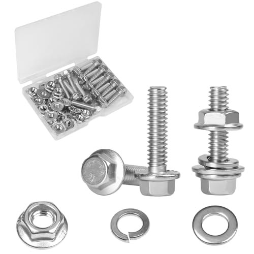 15 Sets 1/4-20 x 1 Flanged Hex Head Bolts Kits, 1/4-20 Flange Hexagon Screws and Nuts,Flat & Spring Lock Washers, 304 Stainless Steel 18-8,Fully Threaded - size: 1/4-20 x 1"